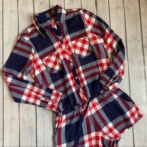 Aerie Plaid Flannel Pajama Romper Onsie Sz M